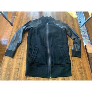 Cut25 womens sz 4 Black leather full zip jacket Coat wool lining double pocket